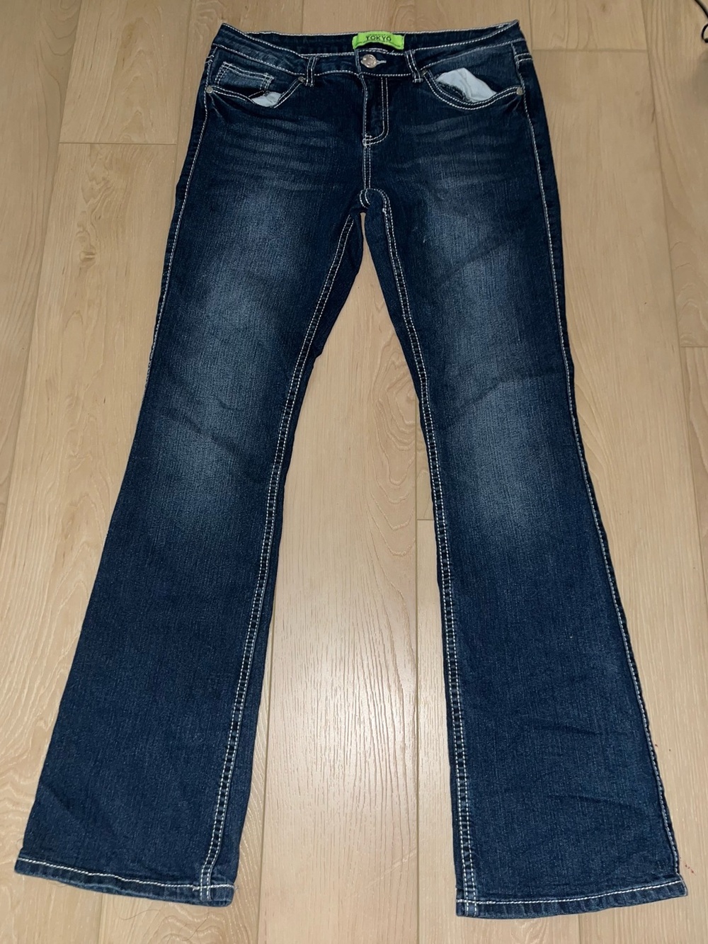 Y2K dark wash low rise jeans